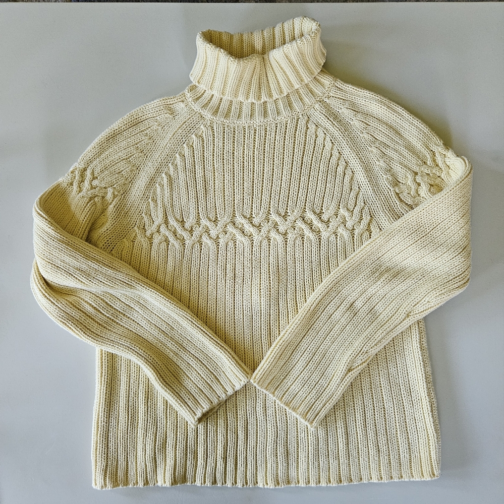 Vintage Cozy Yellow Cable Knit Classic Turtleneck Sweater Womens Small